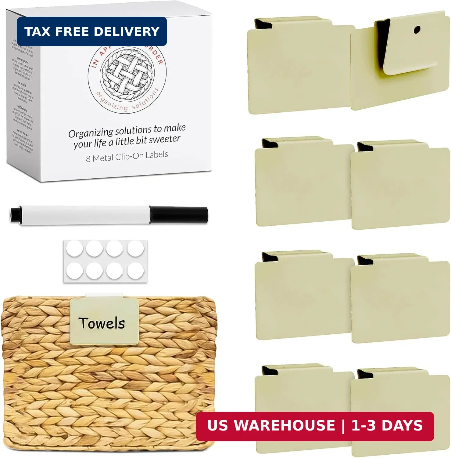 Labels for Storage Bins | Metal Storage Bin Clips (2.5" x 3.5") - Set of 8 Baske