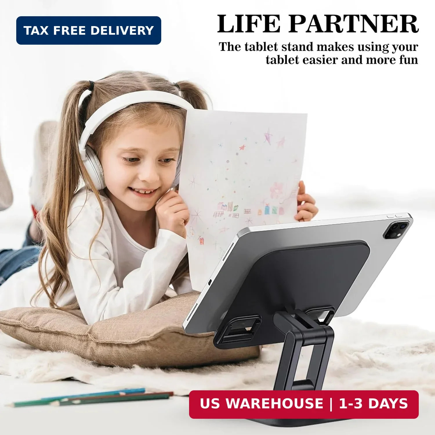 iPad Stand, 360° Rotating Adjustable Foldable iPad Tablet Holder for Desk FAST