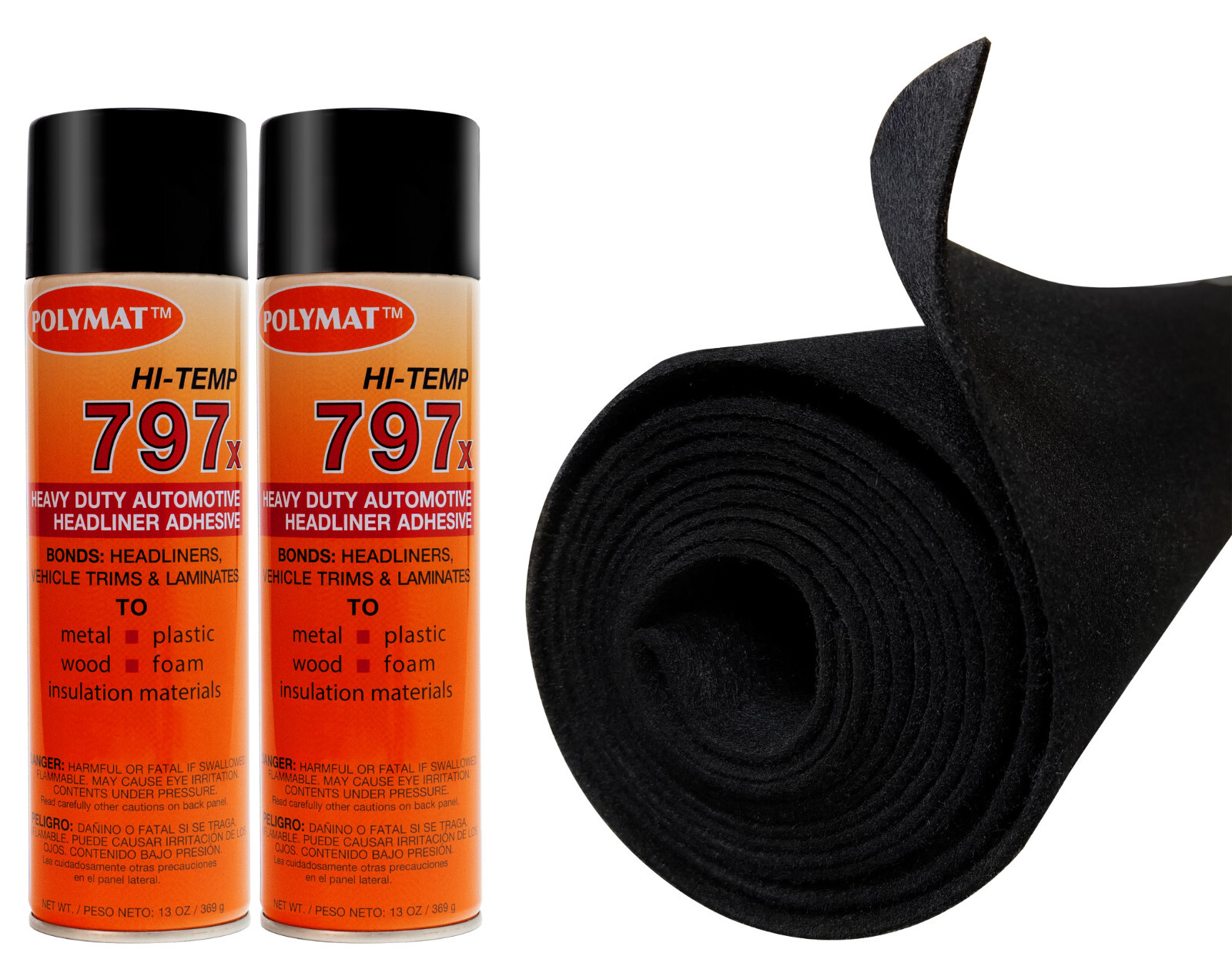 12ft x 45in Black S60 Polymat Carpet +2 can 797 glue comp/with ROD BOX LINER