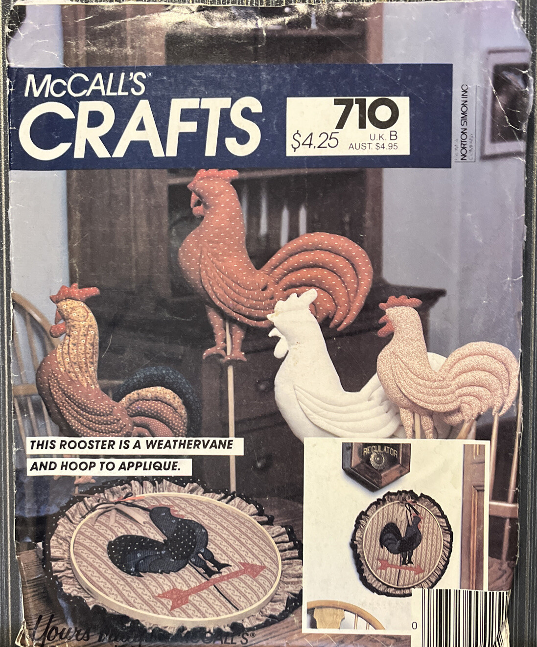 McCall's 710 Rooster Weathervanes & Hoop Embroidery Applique Pattern UNCUT 8829