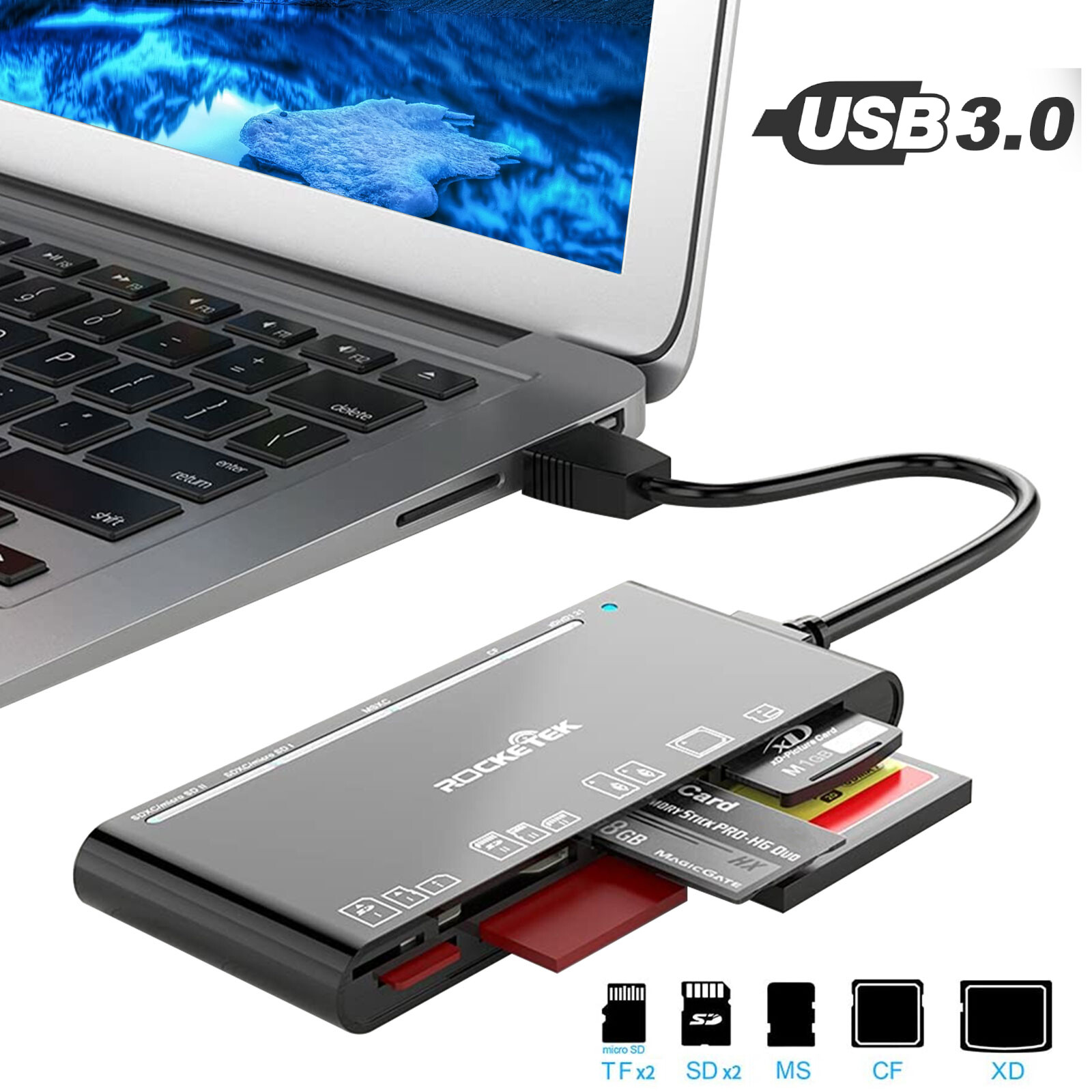 7 in 1 USB 3.0 Memory Card Reader Adapter Hub, for SD, CF, TF, Micro SD, XD, MS