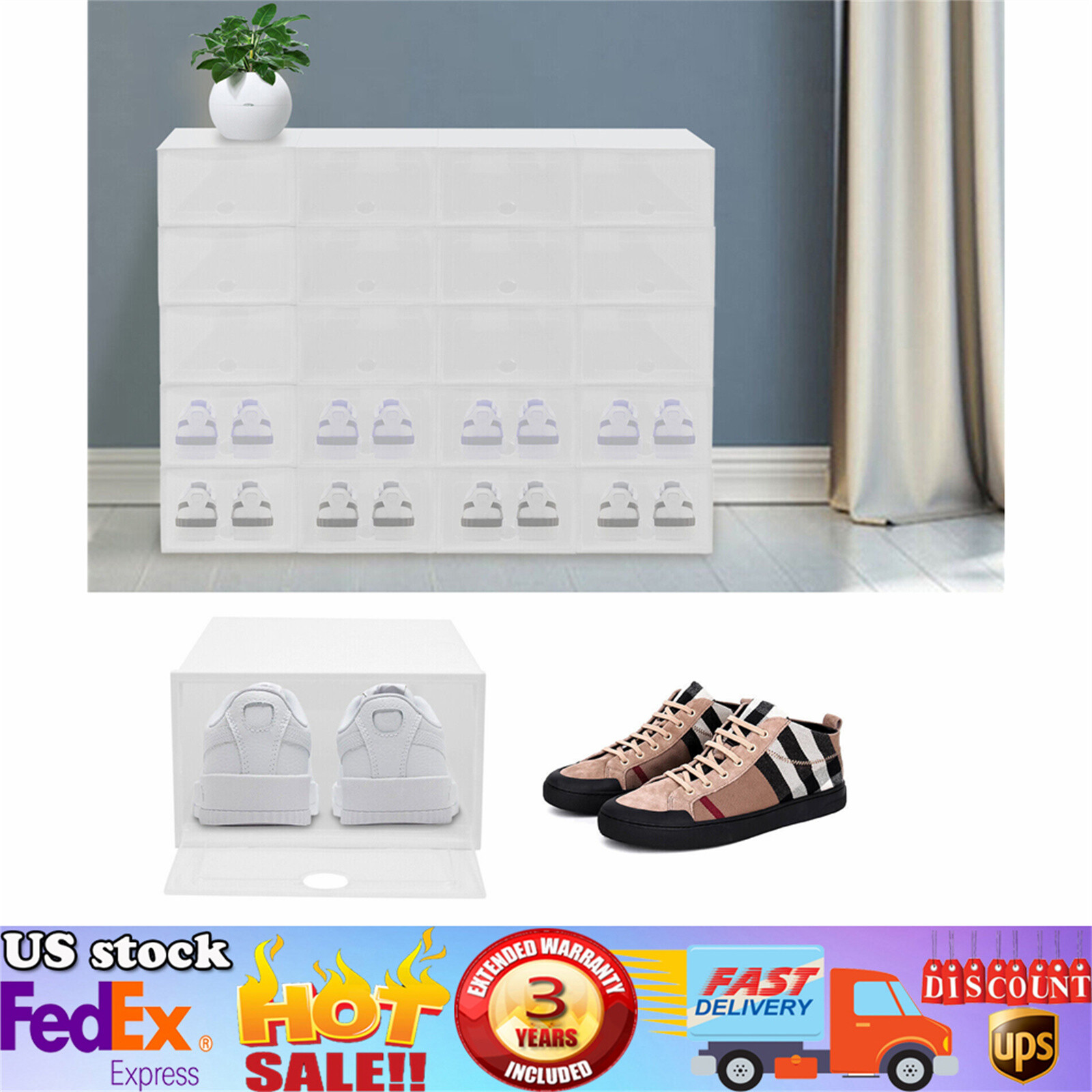 Stackable Shoe Storage Box Durable Plastic Sneaker Display Case Organizer 20pcs