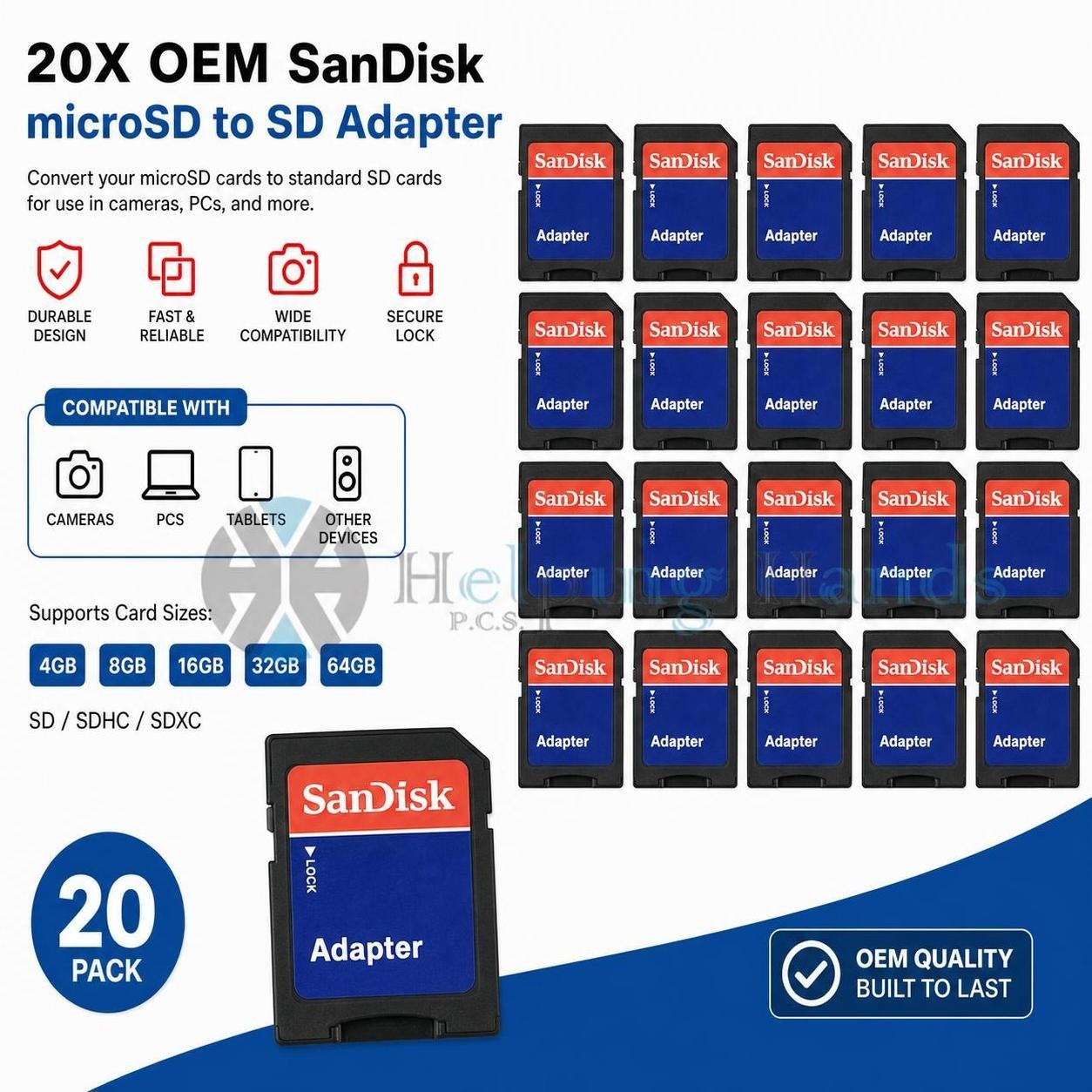 20 - SanDisk microSD micro SD to SD SDHC SDXC Adapter fit 4GB 8GB 16GB 32GB 64GB
