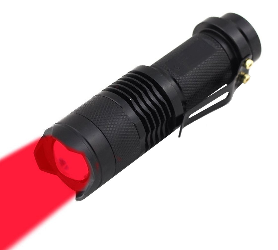 Scalable Red Flashlight, 3 Mode Red Beam, Long Range - Black