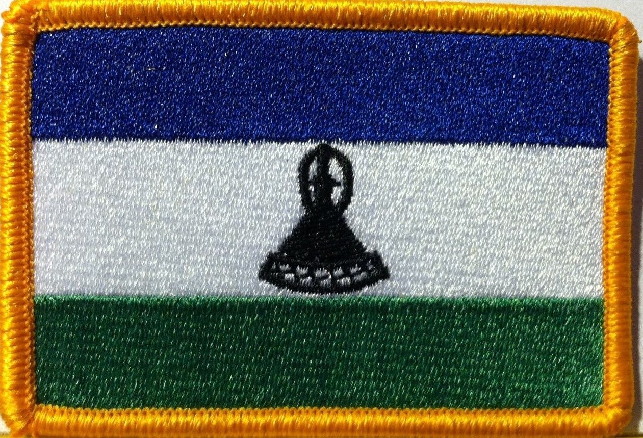 LESOTHO Flag BIKER Iron-On Patch  Emblem Gold Merrow Border