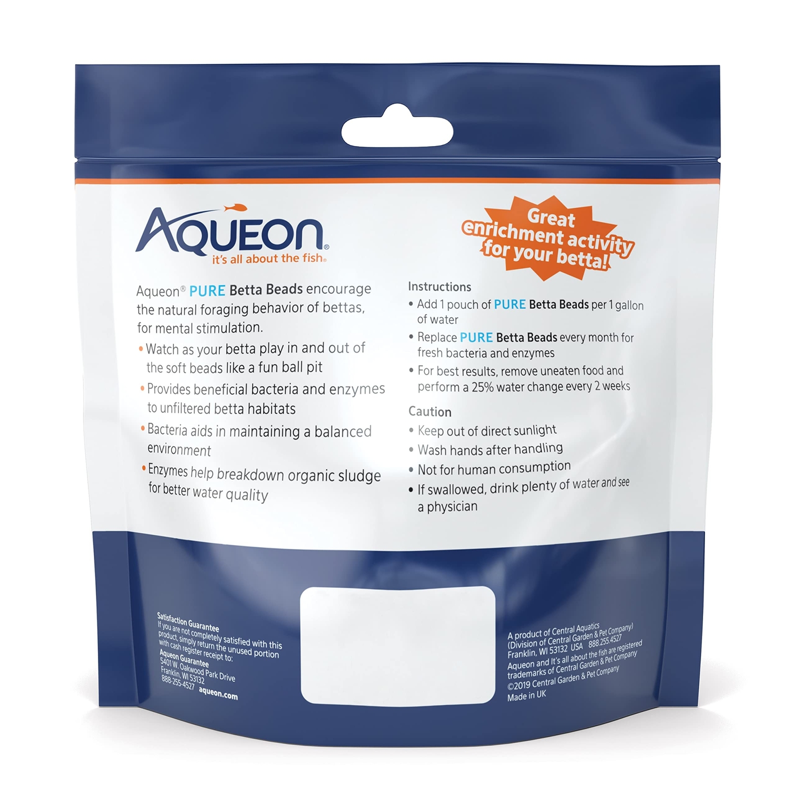 Aqueon Pure Betta Beads, Black & White