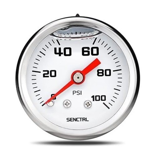 0-100 Psi Fuel Pressure Gauge, 1-1/2" Dial Size, 1/8" NPT Back Mount, Glycerin L