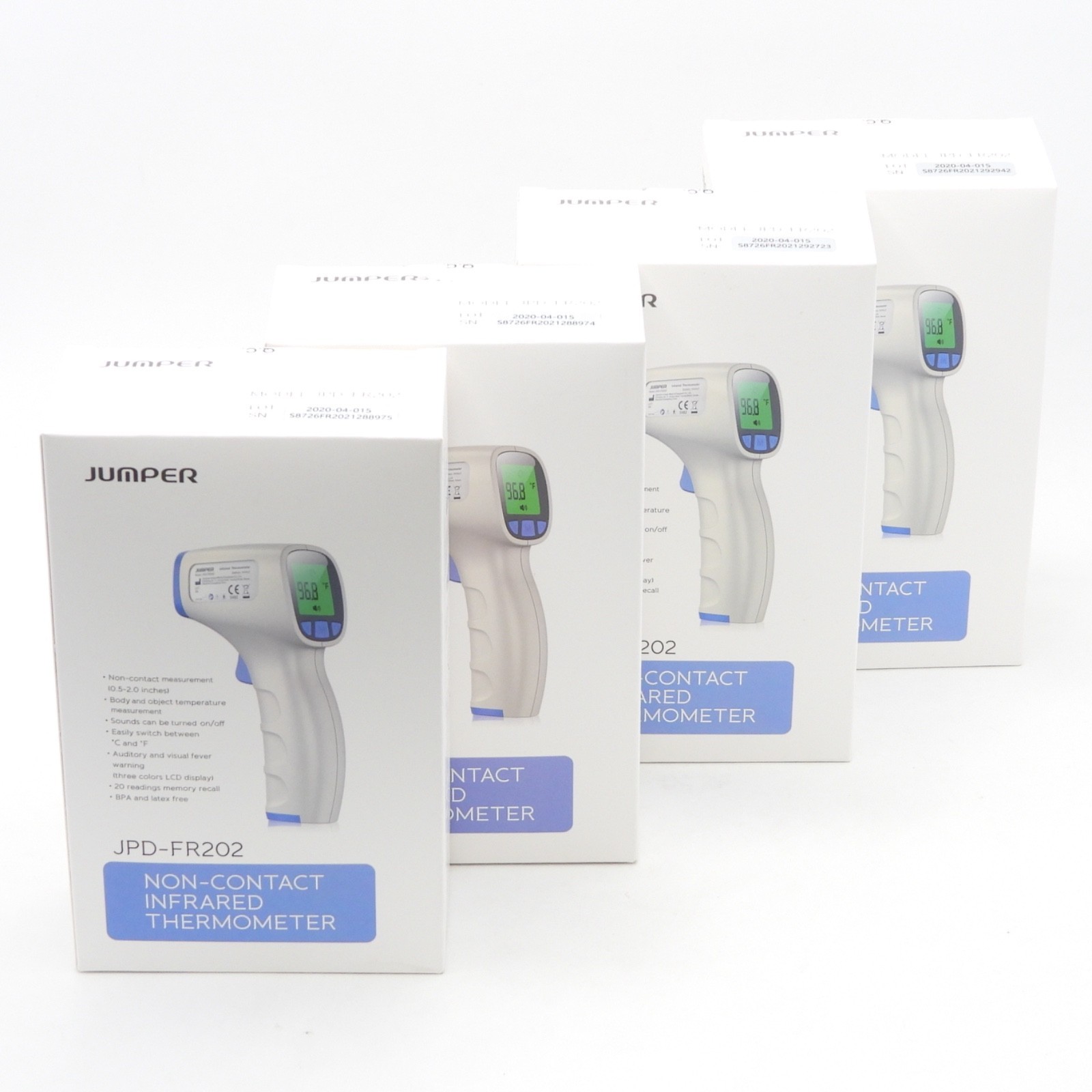Jumper Forehead Non-Contact Infrared Thermometer Blue (JPD-FR202) Pack of 4