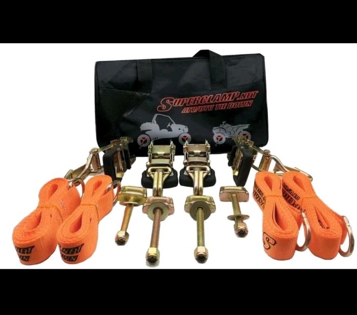 Superclamp ATV UTV Strap Kit 9000 Tie Downs 4 Straps 4 Hooks 1300lb Each