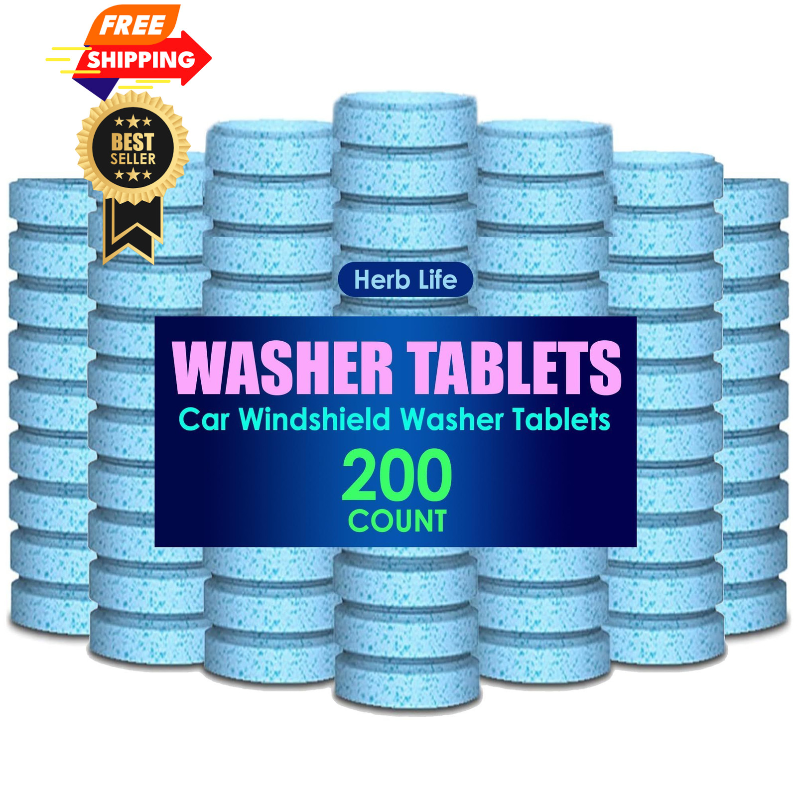 Herb Life 200 PCS-Car Windshield Washer Tablets, Glass 1 Count (Pack of 200)
