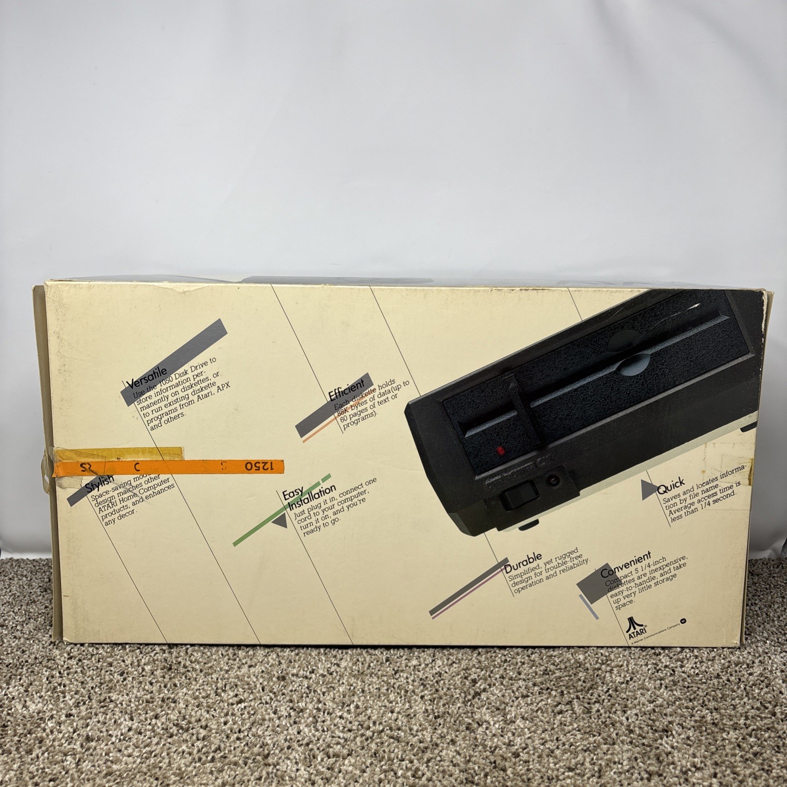 Atari 1050 Floppy Disk Drive Tested With All Cables Power And Data SIO In Box