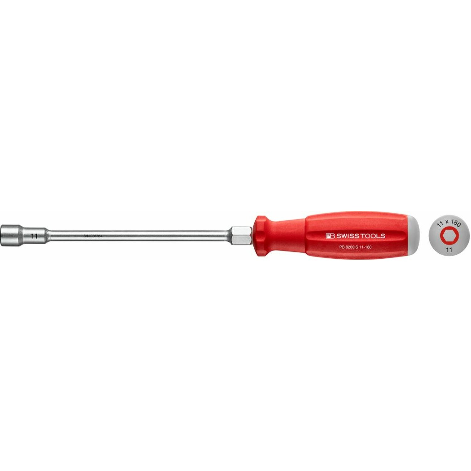 PB Swiss PB 8200.S 11-180 Hex Nut Screwdriver Swiss Grip 11 mm, 180 mm