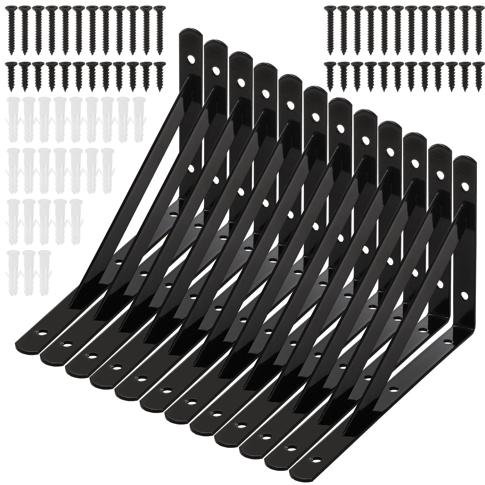 12 Pack Heavy Duty Shelf Brackets, 8 in x 5 in Wall Mount Steel L Shelf Brack...