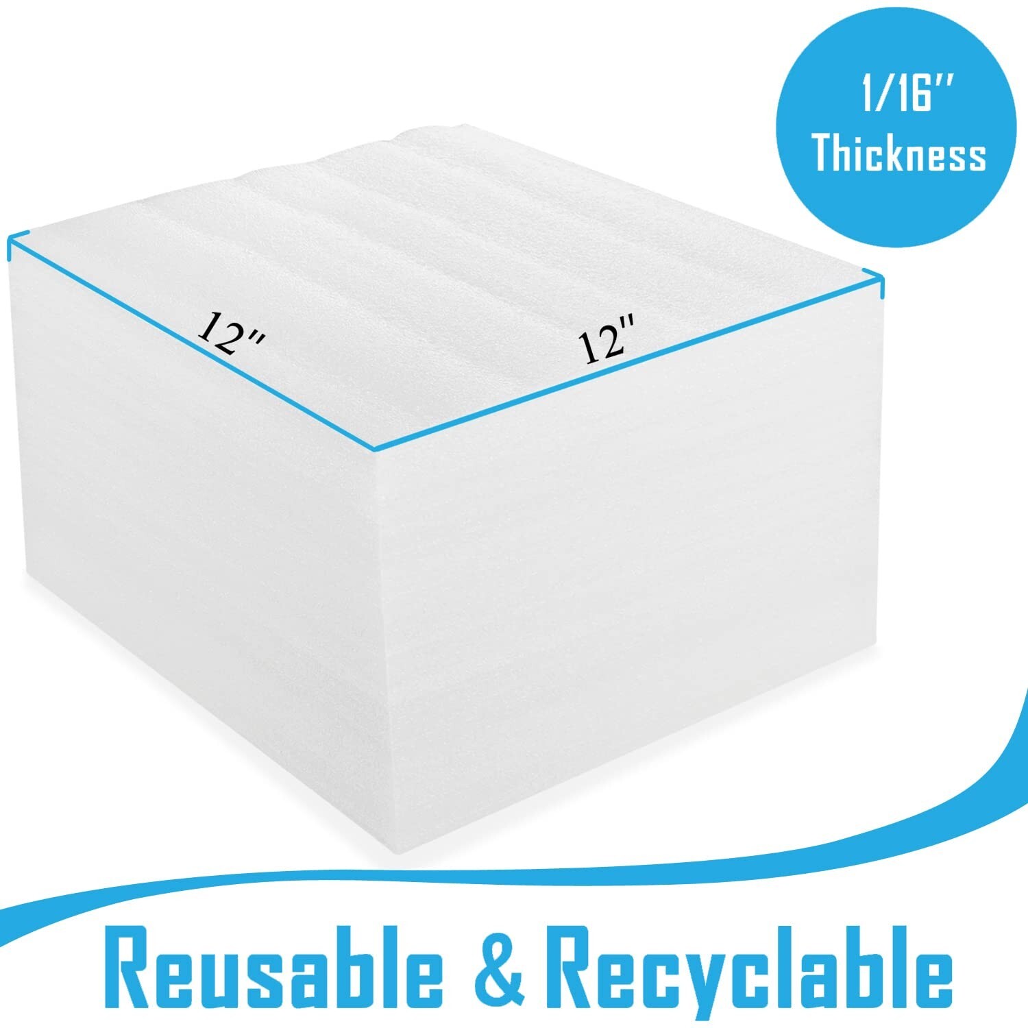 100 Pack Foam Sheets, DAT 12" x 12", 1/16" Thickness, Foam Wrap Cushioning Ma...