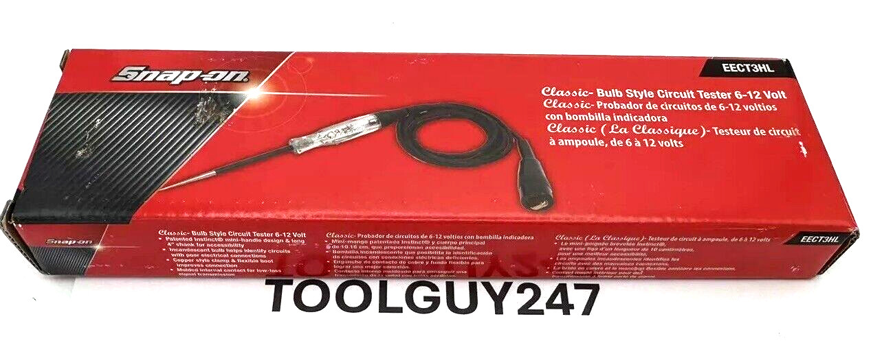 SNAP ON TOOLS Classic Circuit Tester Bulb style 6-12v DC Flex cable EECT3HL NEW