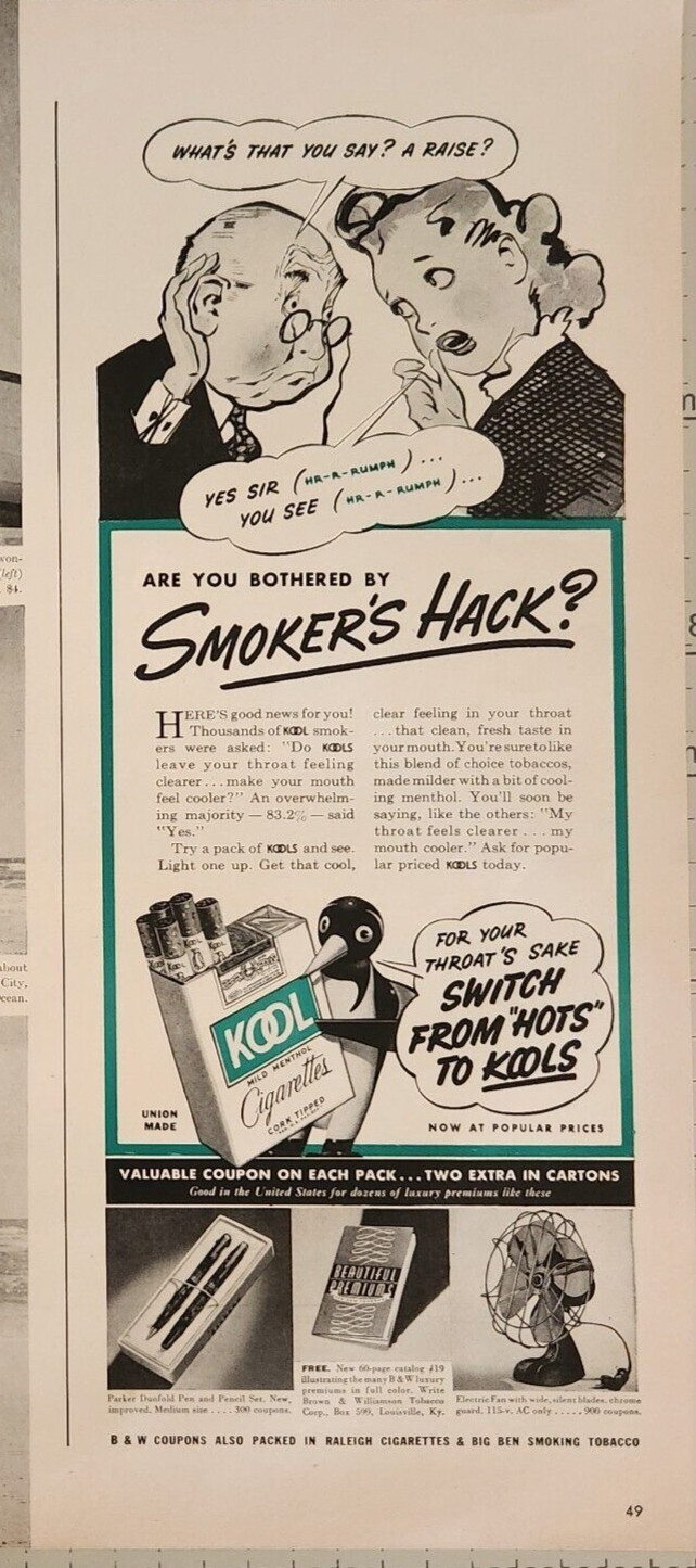 1941 Kool Cigarettes Vintage Ad 14 x 5 smokers hack