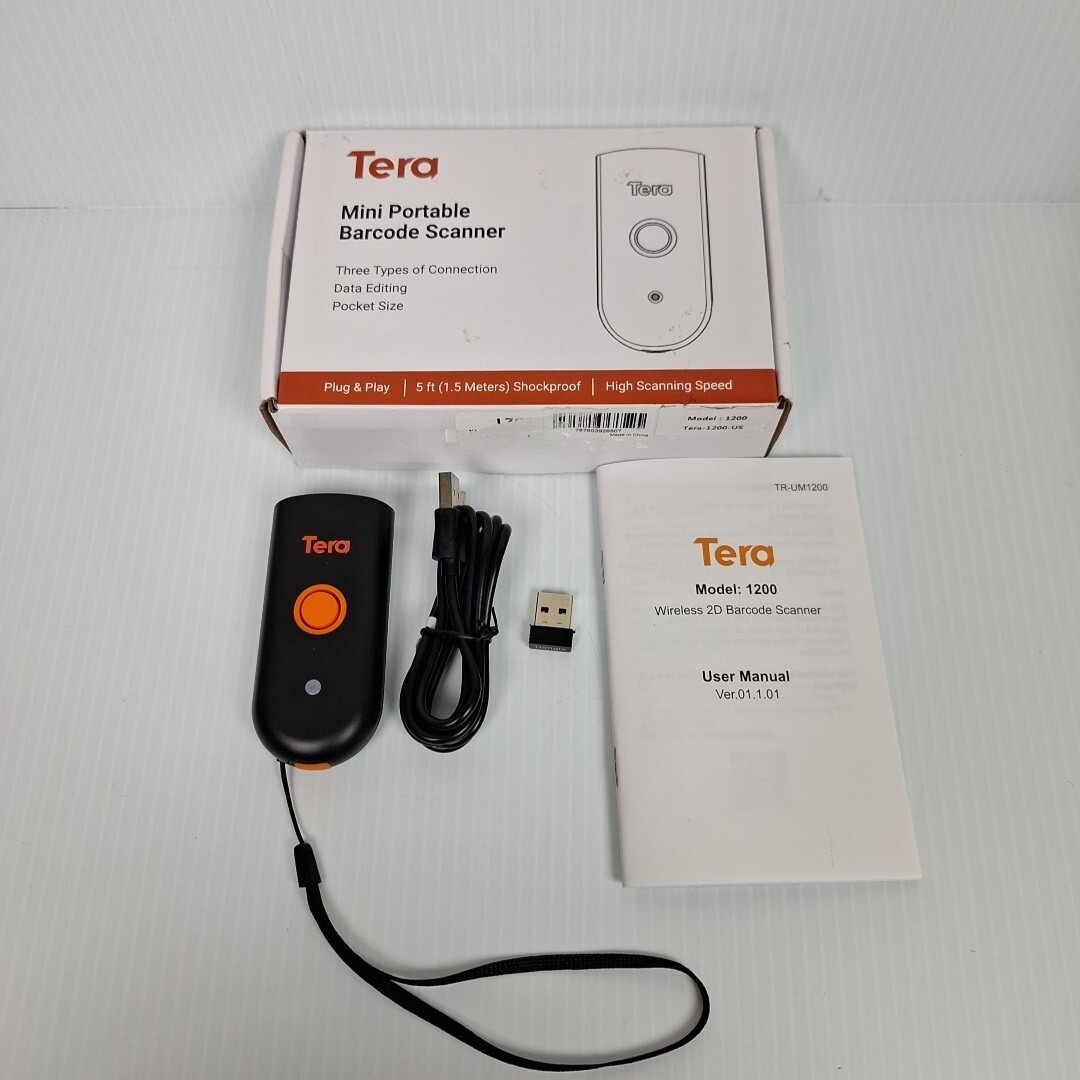 Tera Model 1200 Mini Portable Barcode Scanner - USB, Plug & Play, Dongle, Manual