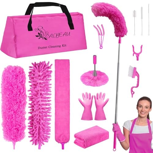 Microfiber Dusters for Cleaning, Feather Dusters with Extension Pole, Bendable