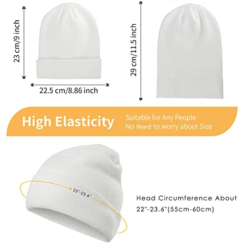 Beanie Hat for Women Men, Warm Cuffed Knit Hat for Skiing One Size White