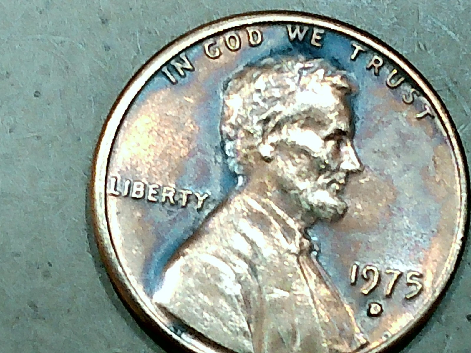 1975-D us copper penny - ms - rb - 3.0 gr. -full rim -nice toning -well preserve