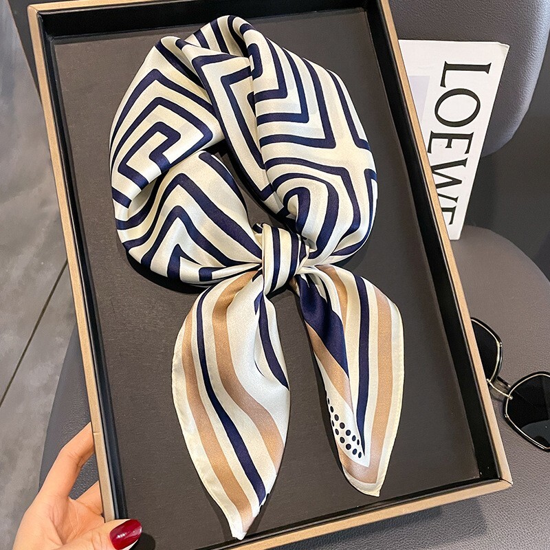 100% Mulberry Silk 27" Square Scarf Women Neckerchief Wrap Fashion Style Striped