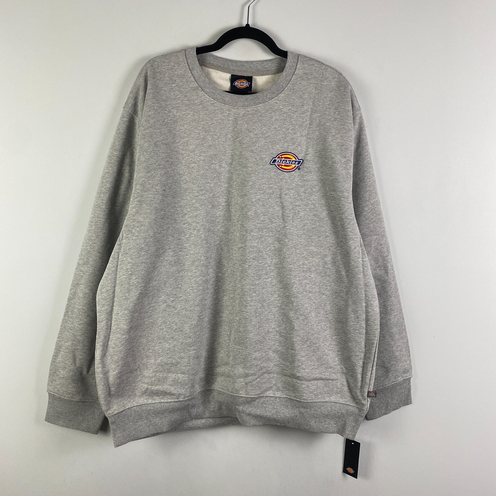 Dickies Gray Logo Embroidered Fleece Sweatshirt Mens 2XL Crew Neck Pullover