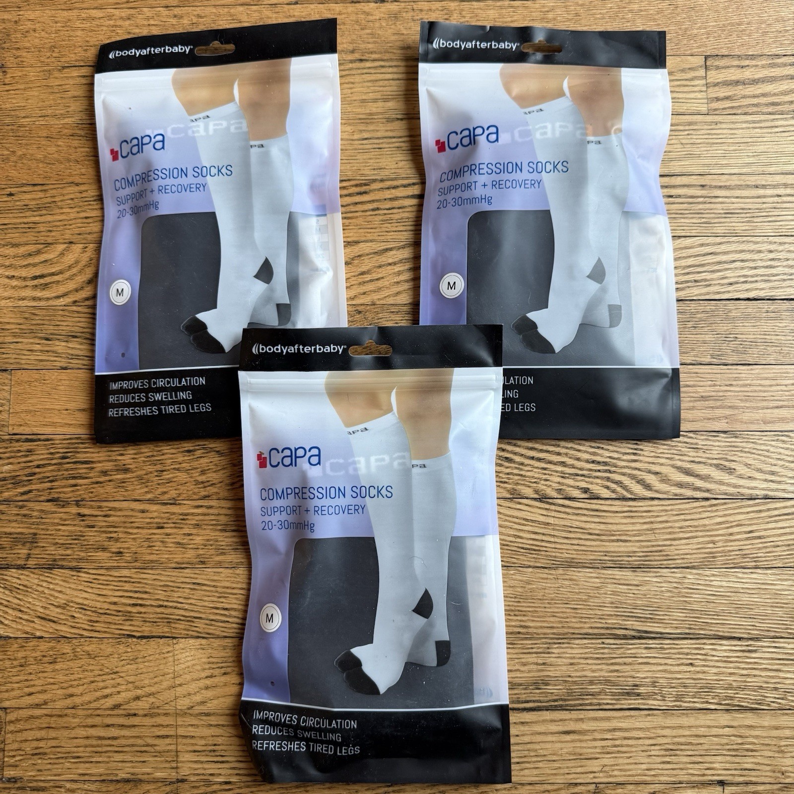 Caps Compression Socks Women’s Medium LOT OF 3 20-30 mmHg Support Recovery Black
