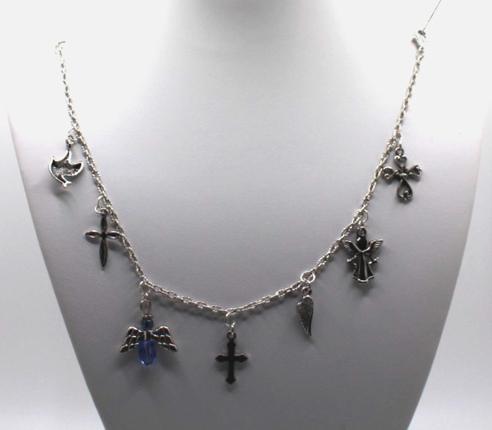 Handcrafted 9" silver chain with various religious themed charms bracelet