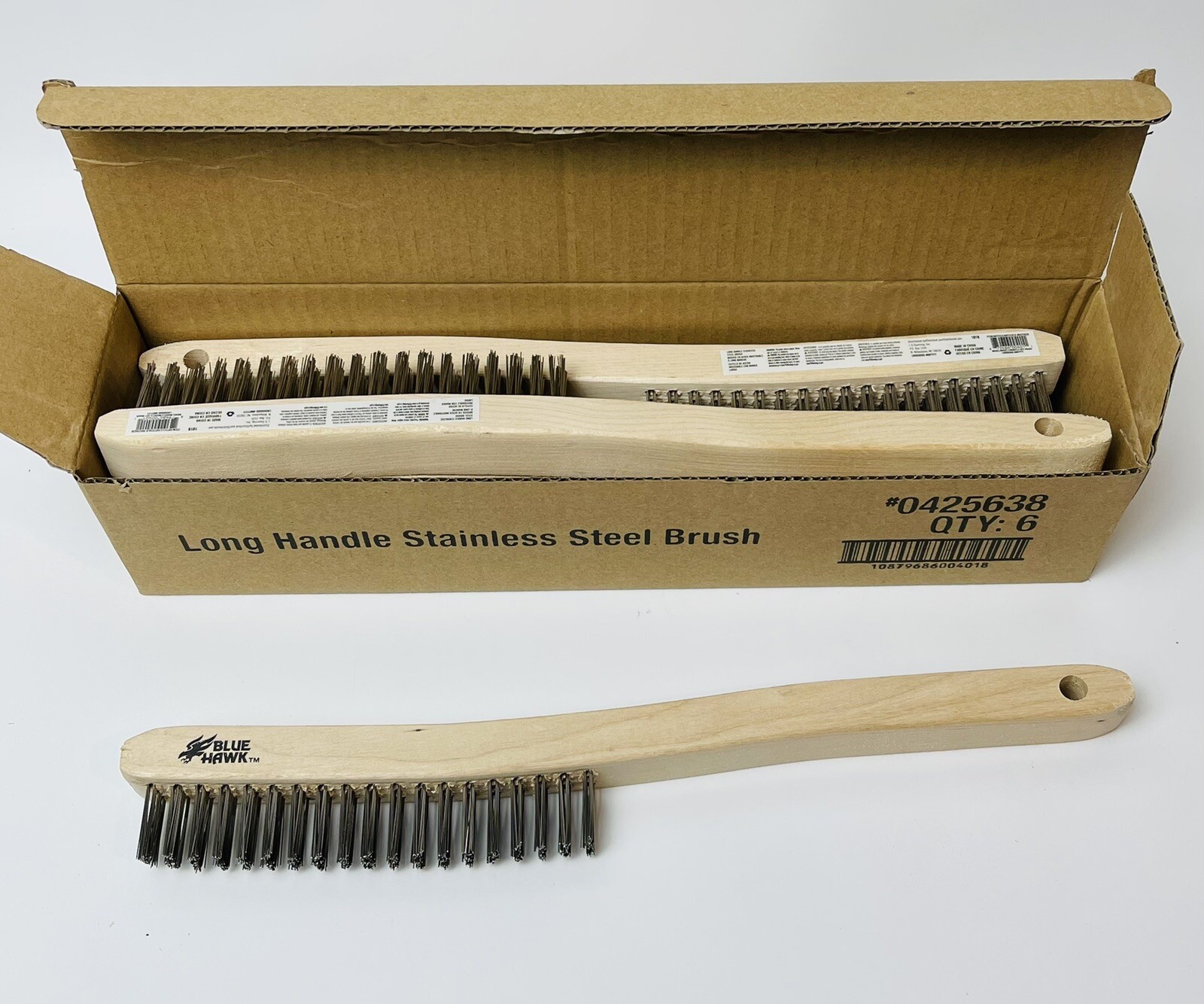6 Pcs Blue Hawk 14 in. Long Wooden Handled Stainless Steel Welding Wire Brush