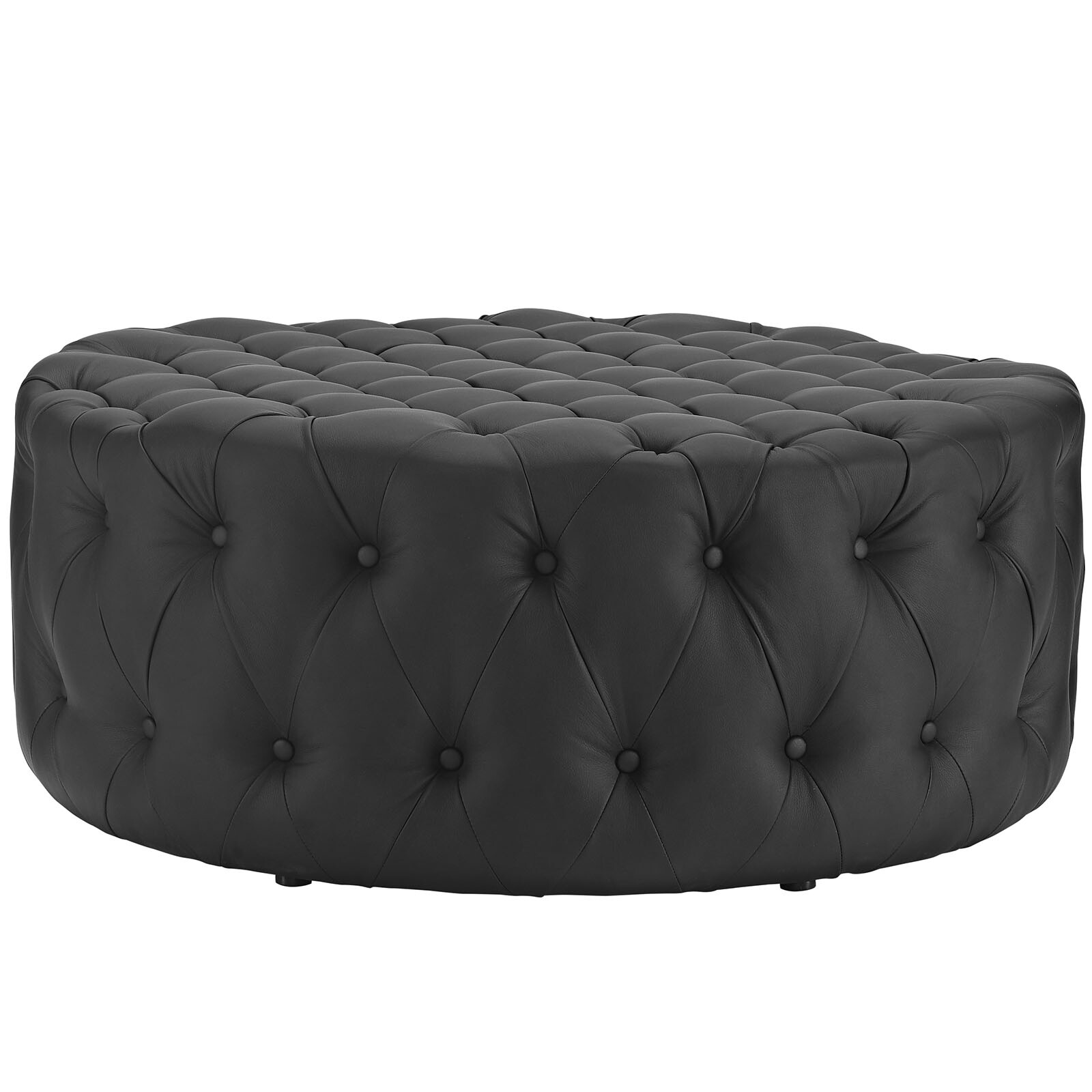 Modway Button-Tufted Faux Leather Upholstered Round Ottoman in Black