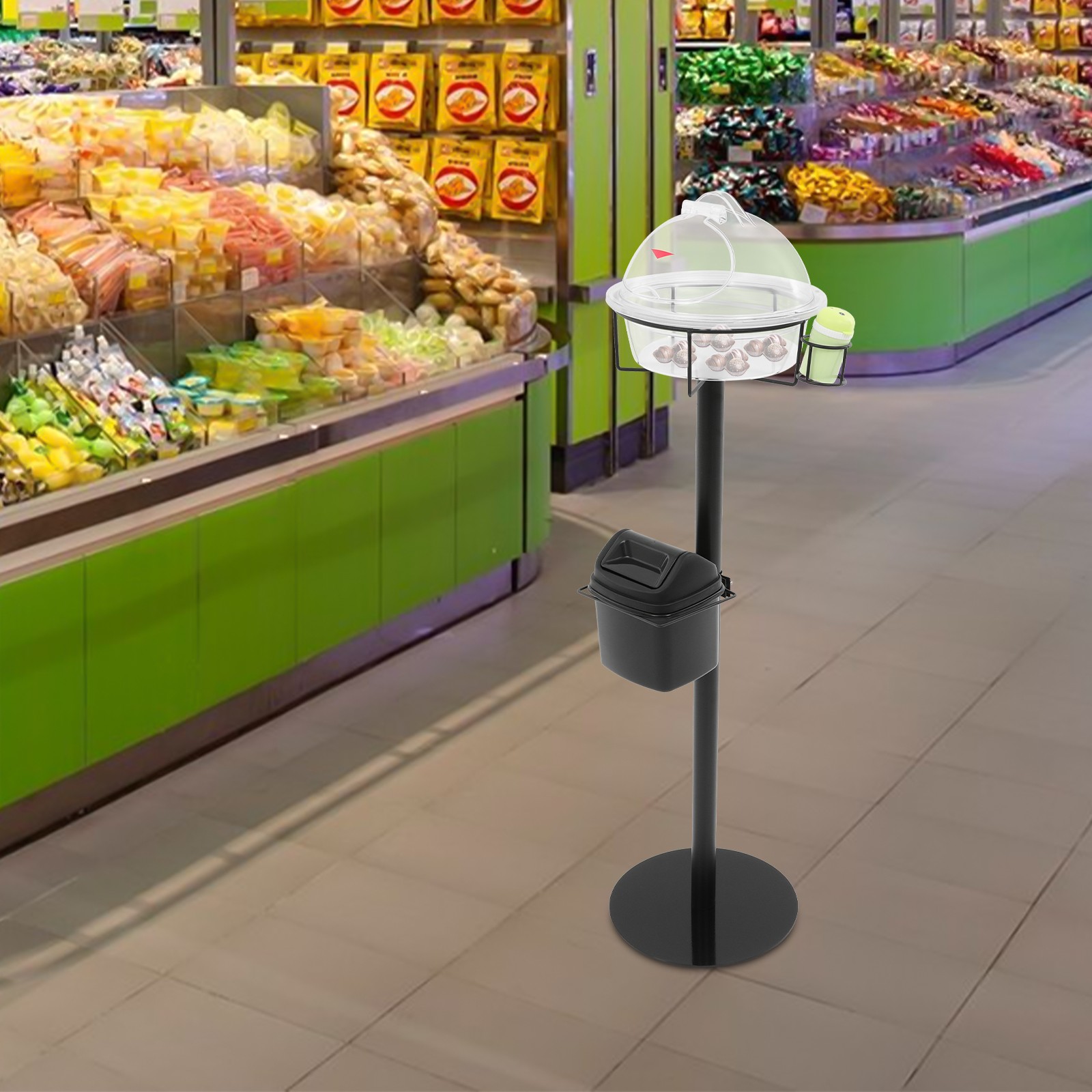 43.31In High Black&Clear PC& PP& Stainless Food Service Sample Display Stand NEW