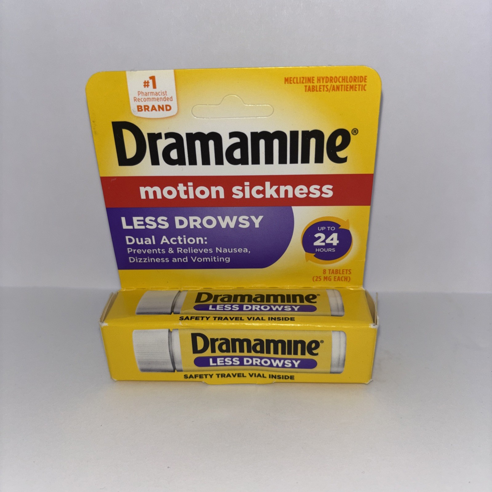 Dramamine Less Drowsy Dual Action 8 Tablets Exp 05/2027