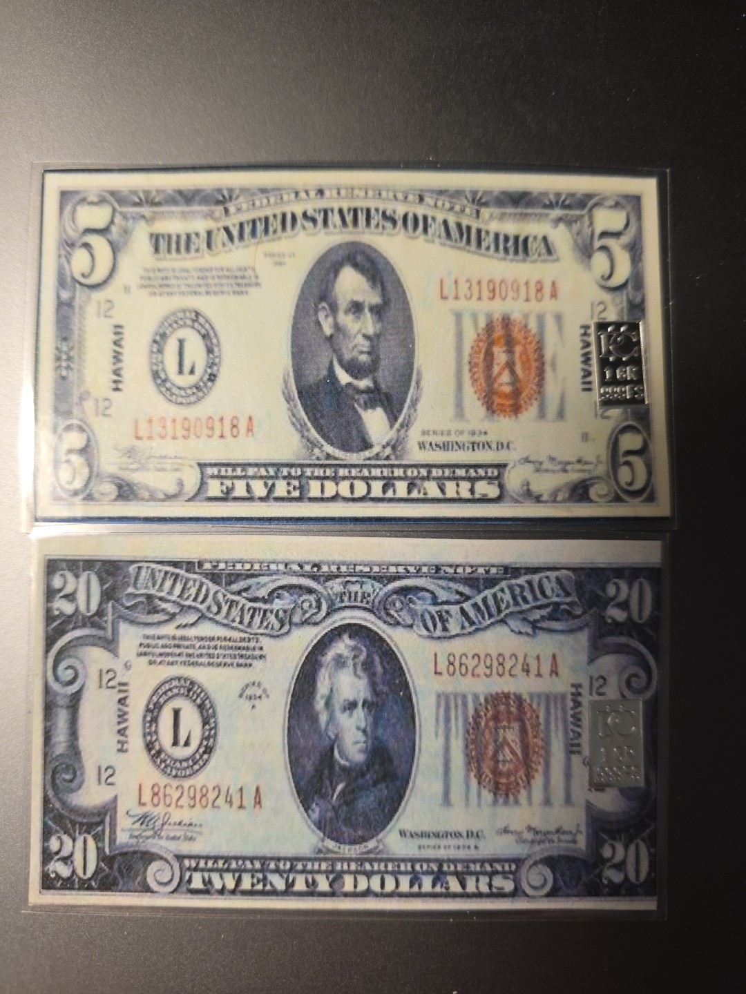 $5 & $10 Novelty Business Card Size with 1 Grain Silver. Custom Made.