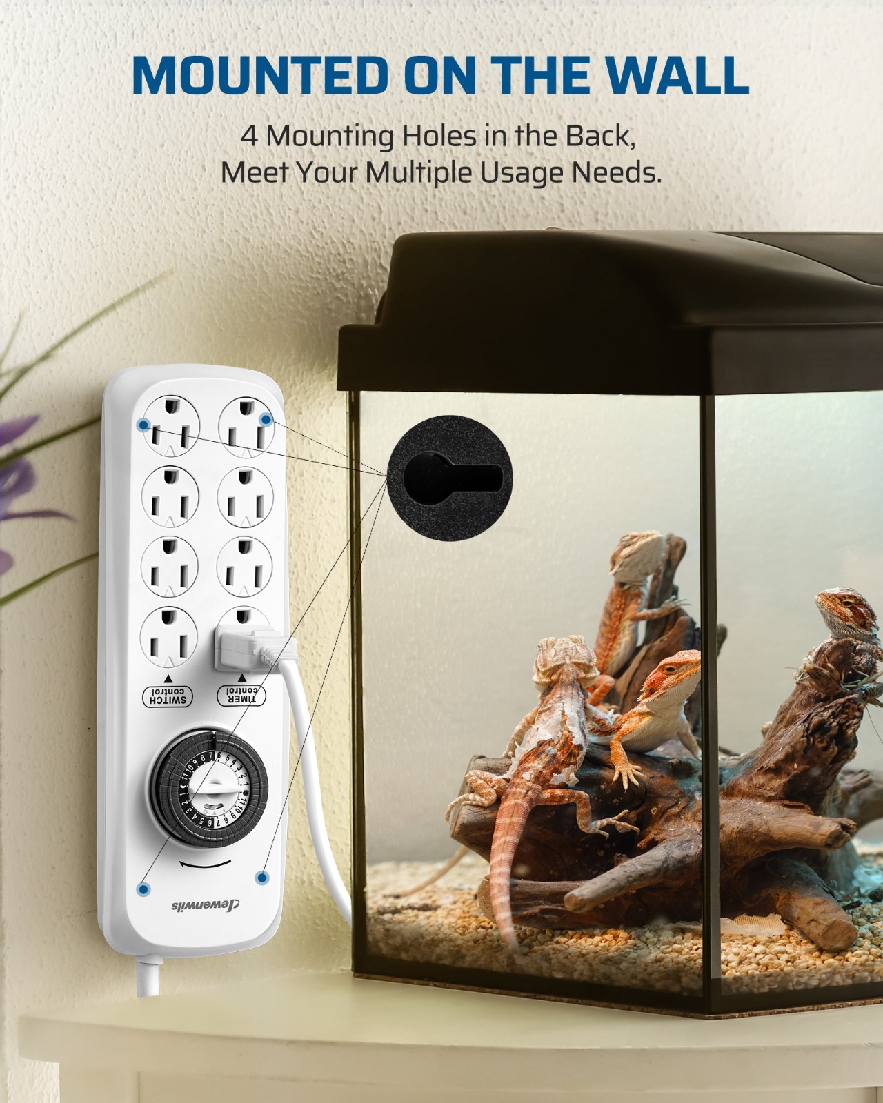DEWENWILS Mechanical Timer Power Strip with 8 Outlets, Flat Plug, 6ft Long Cord