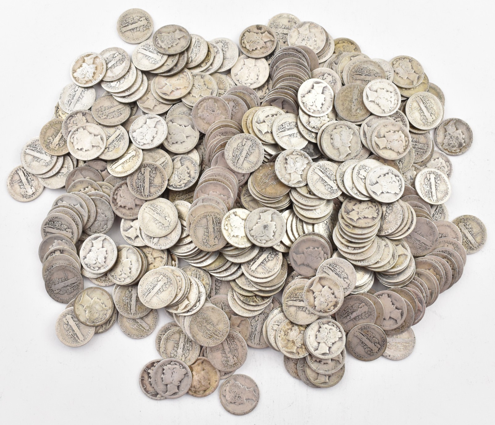 1918-D Mercury 90% Silver Dime Roll Lot of 50 PCS $5 Face