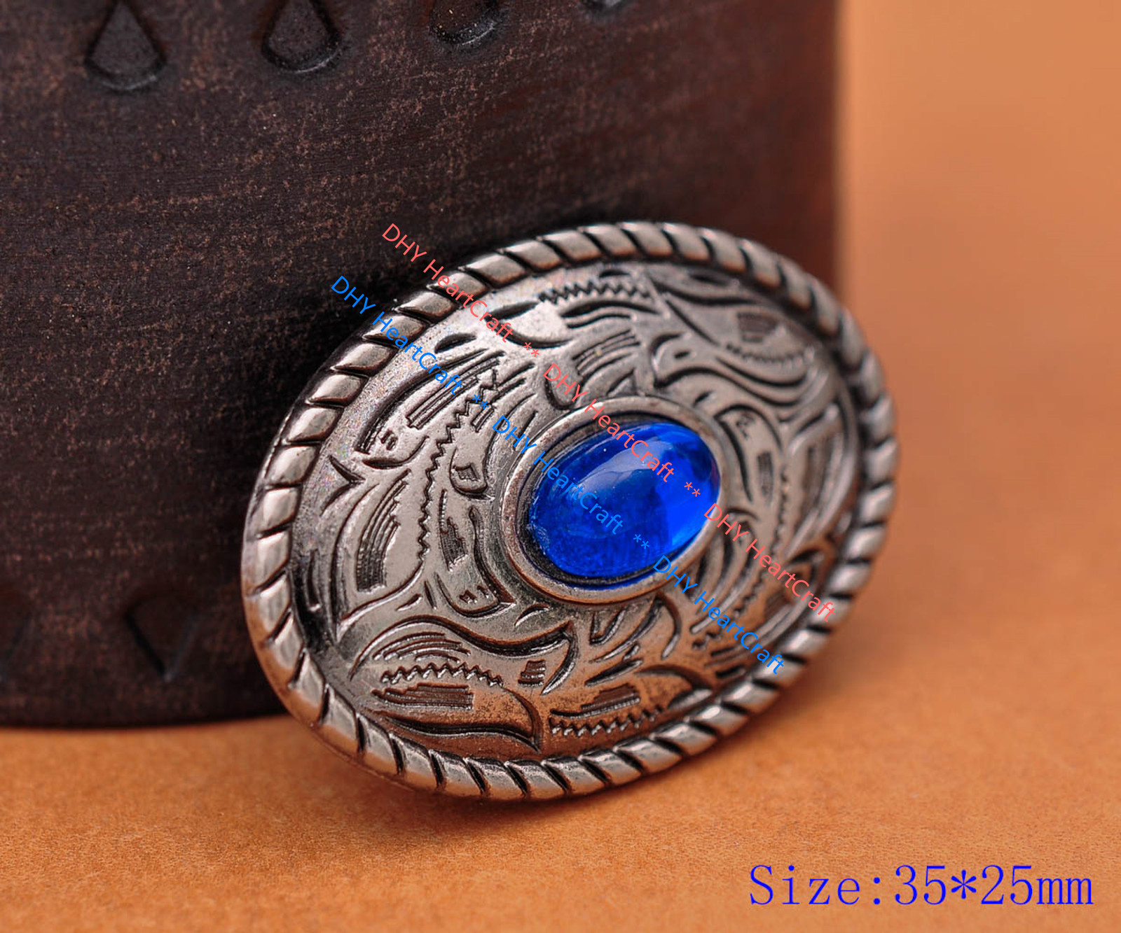 10 SET Antique Silver Western Oval Crystal Leathercraft Horse Saddle Belt Concho