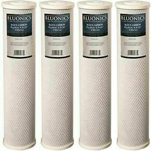 Bluonics CTO Carbon Block Replacement Water Filters 4 Pack 4.5x20" Cartridges