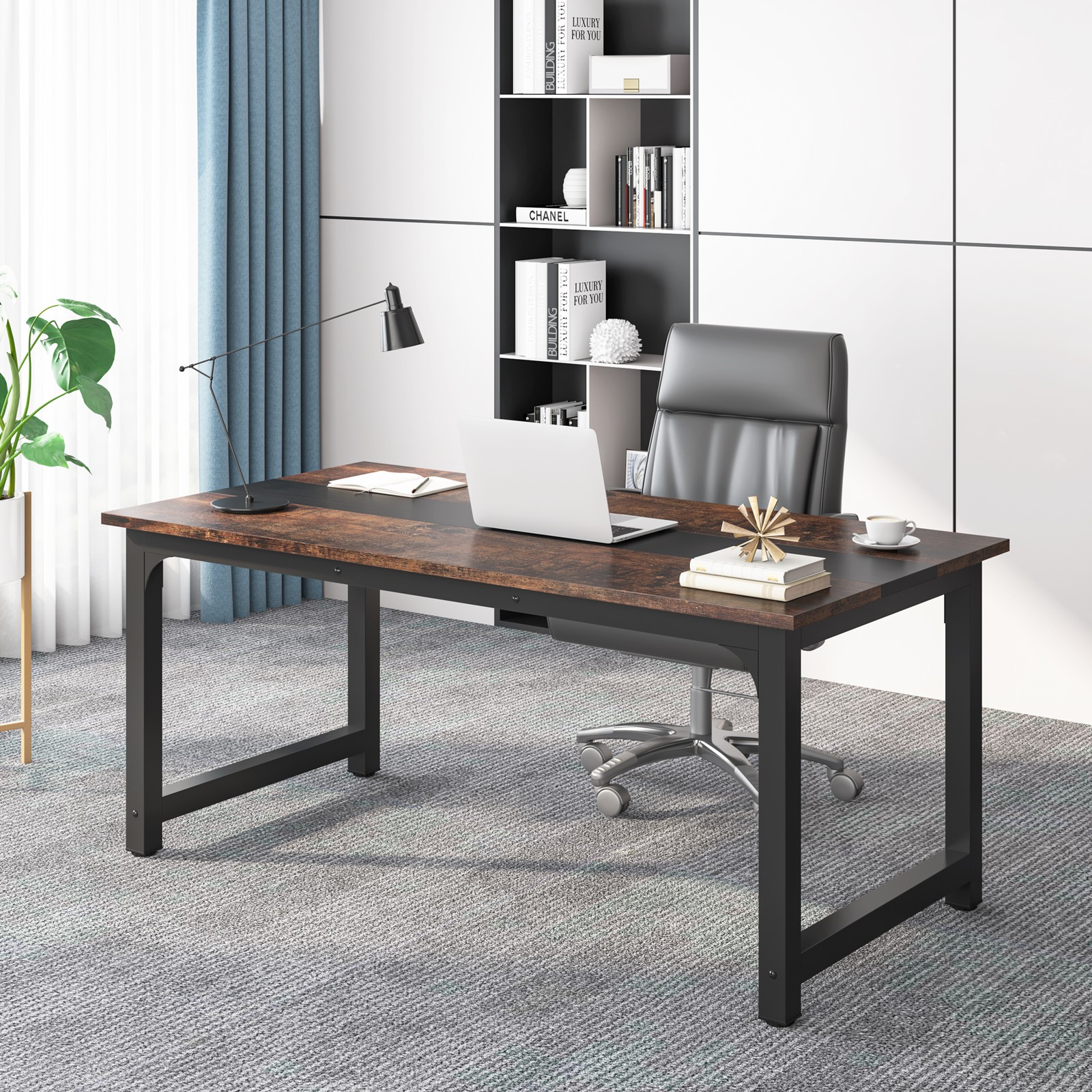 63 Inch Modern Executive Desk, Large Office Computer Desk with Thicken Frame