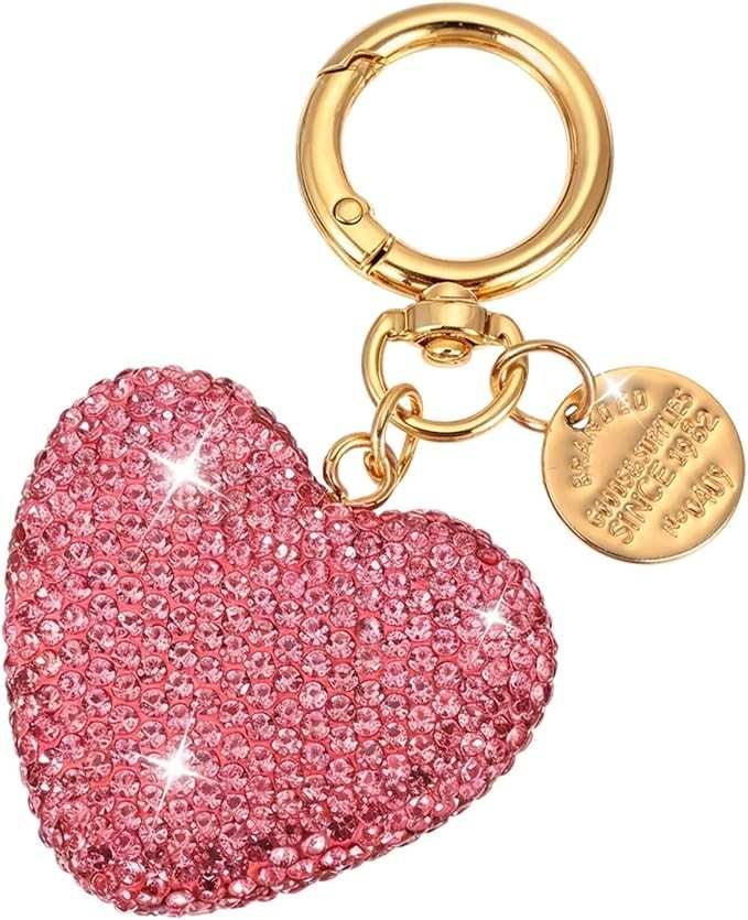 Rhinestone Heart Keychain for Women Bling Cute Sparkling Key Ring for Car Purse