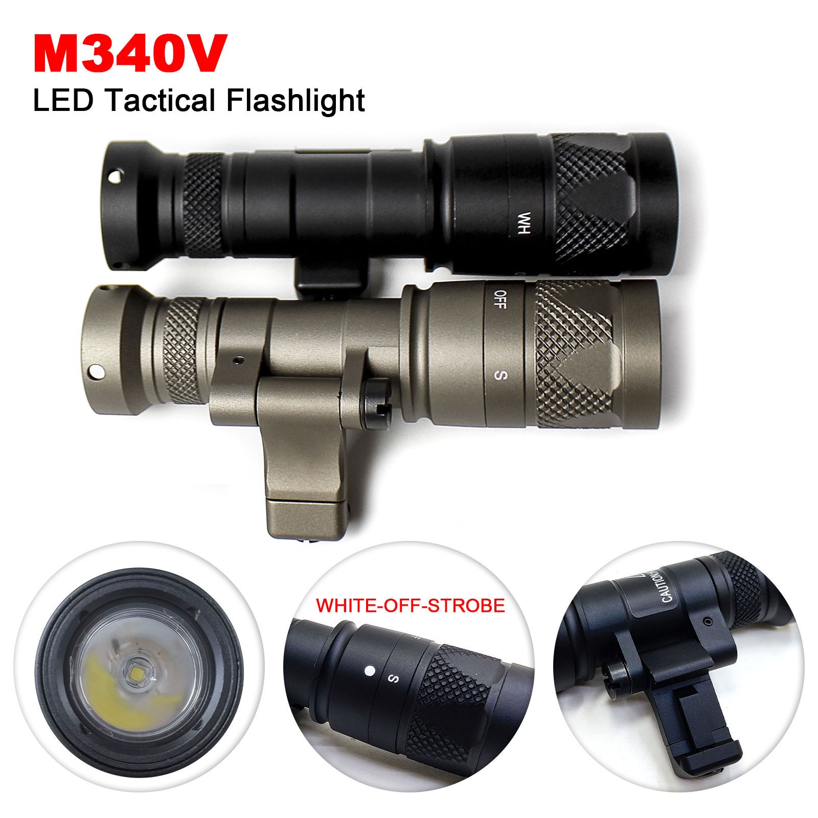 Tactical M340V Constant&Strobe 500lm Weaponlight with offset Mount For 20mm Rail