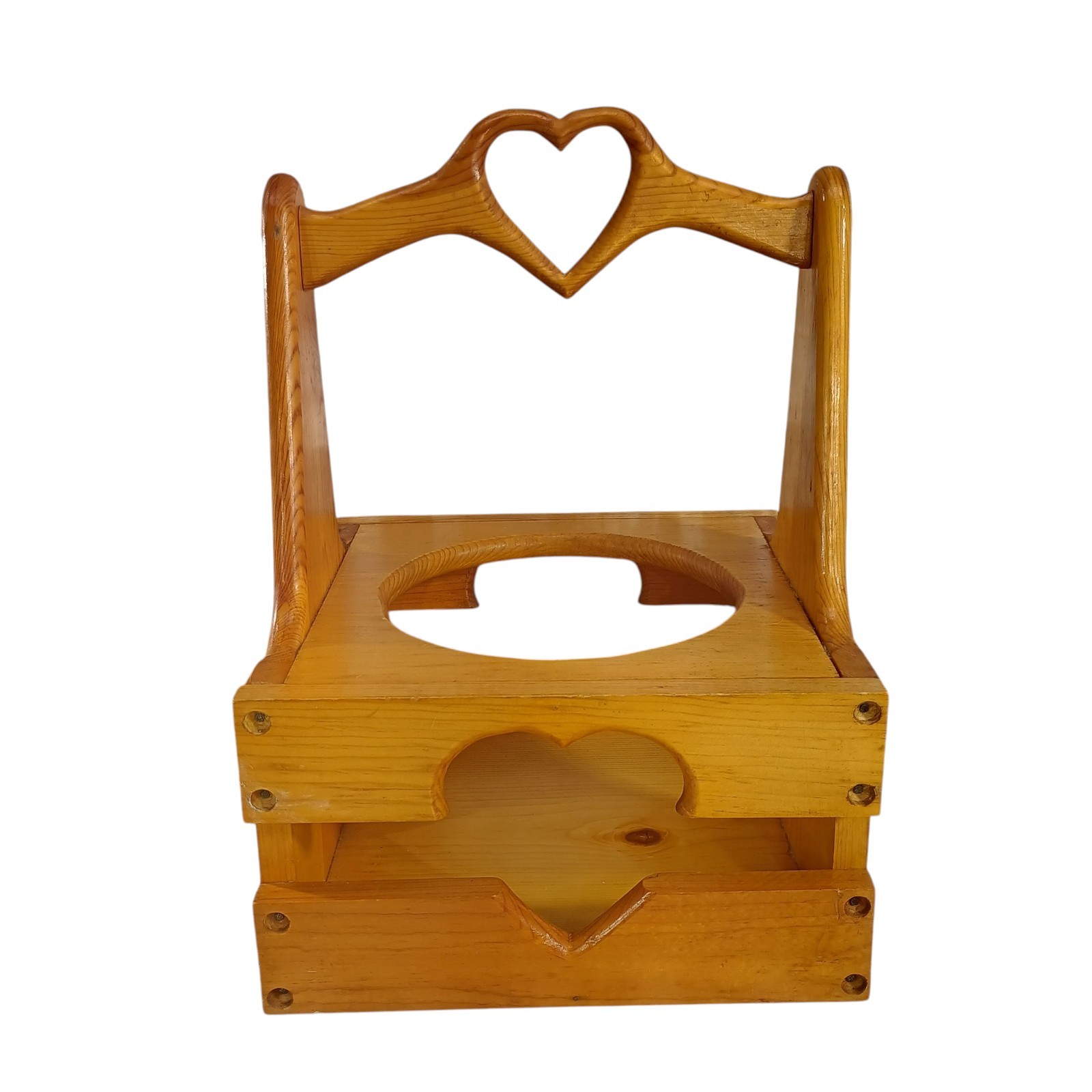 Vintage Wood Caddy Heart Cut-Out & Handle Farmhouse Country Handmade Planter