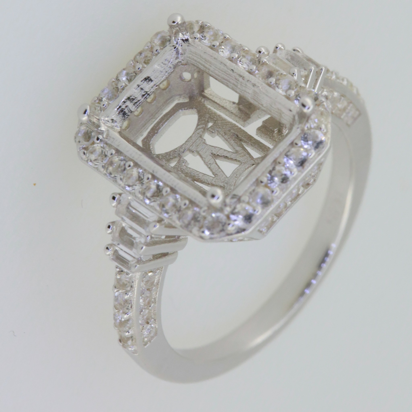 Sterling Silver Semi Mount Ring Setting Emerald OCT 12x9mm Engagement