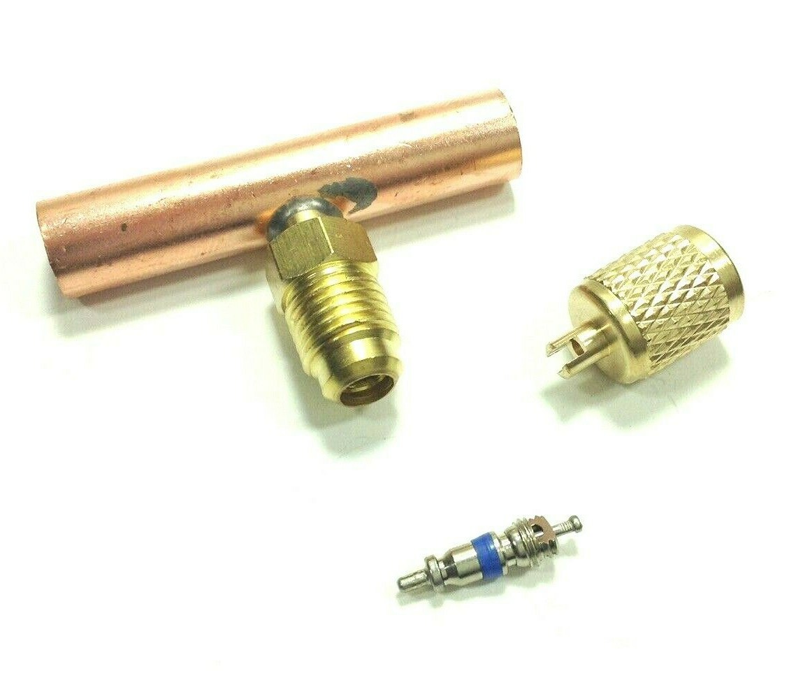 Copper Access Tee 3/8" ODS X 1/4" Flare Scrader Valve & Wrench Cap HVAC CBT38