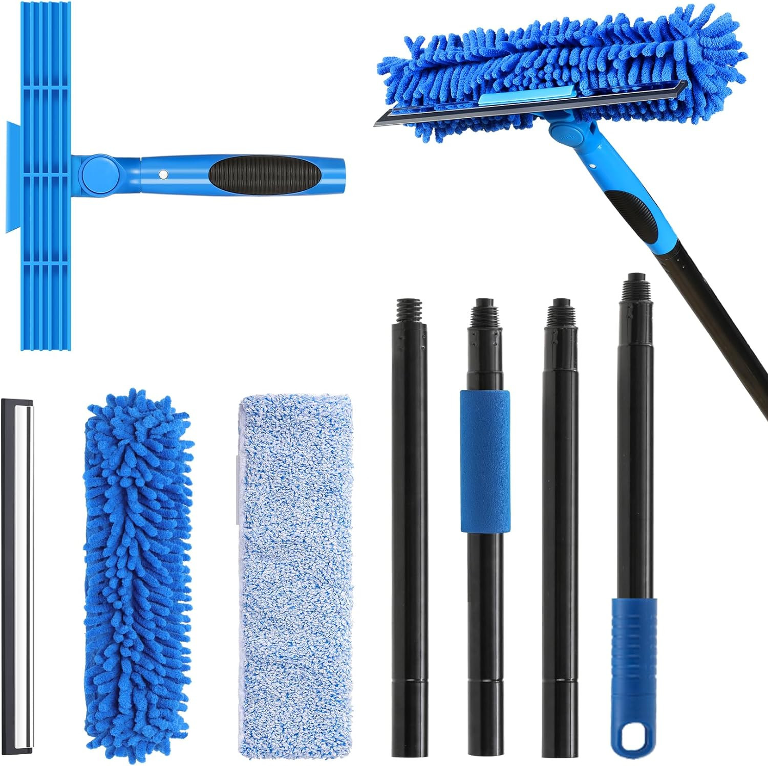 Professional 69'' Window Squeegee Cleaner Tool with Extension Pole, 2-In-1 Squee
