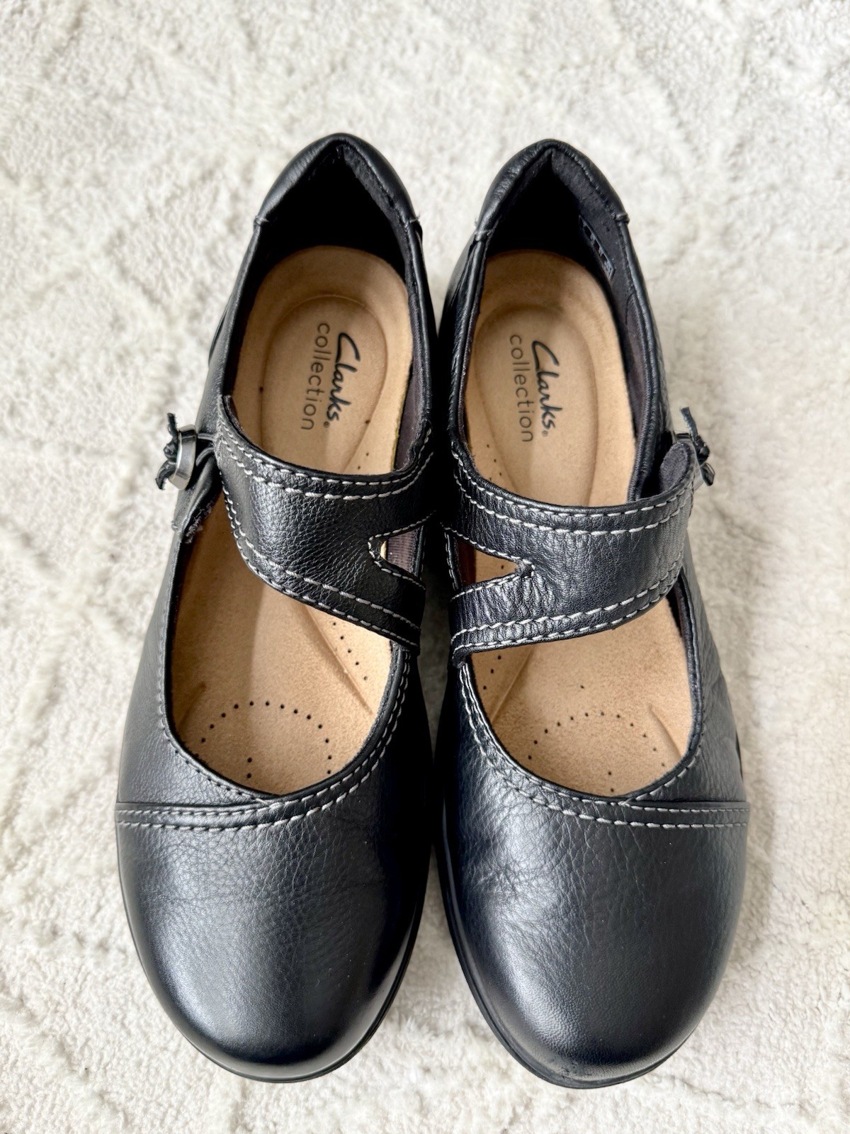 Clarks Collection Black Leather Carly Jane Mary Janes Shoes Women Size 9.5 Wide