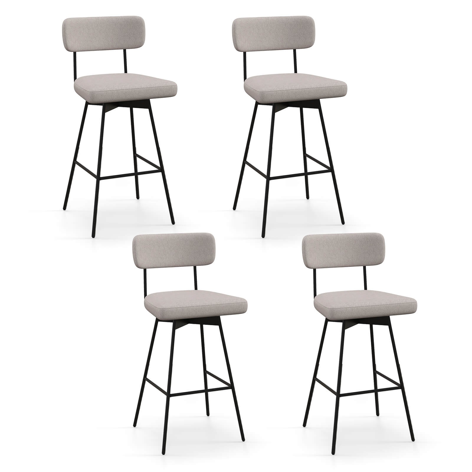 4PCS Swivel Bar Stools Bar Height Upholstered Kitchen Dining Chairs Beige