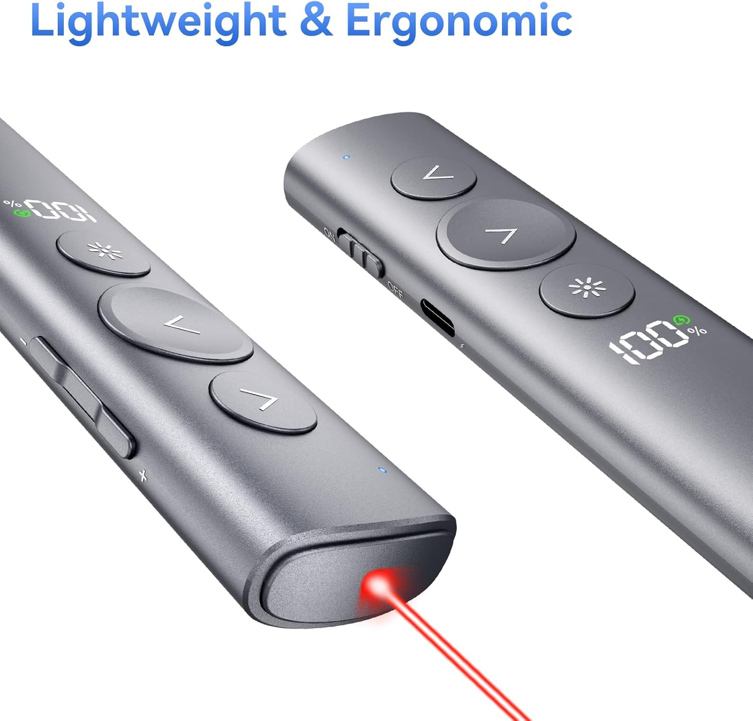 Rechargeable Presentation Clicker with Red Laser Pointer for Powerpoint, Power D