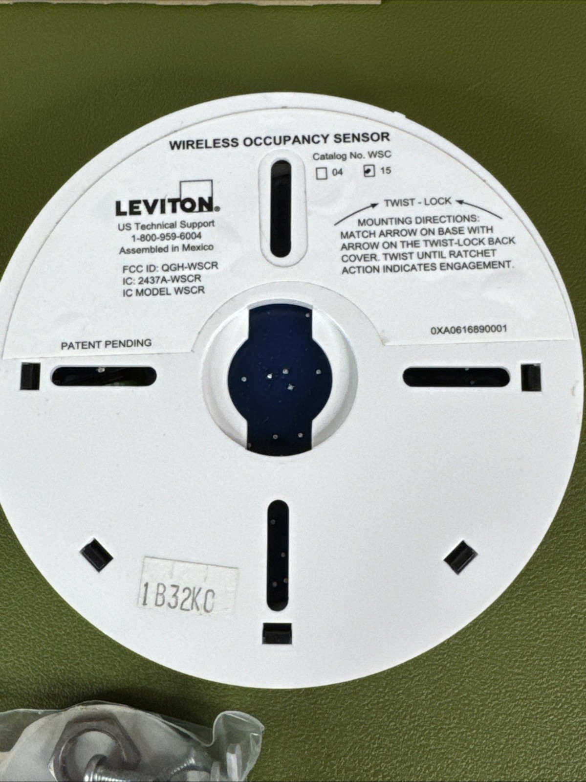 Leviton WSC15-IRW Wireless Ceiling Occupancy Sensor 1500 SF PIR RF Solar (b)