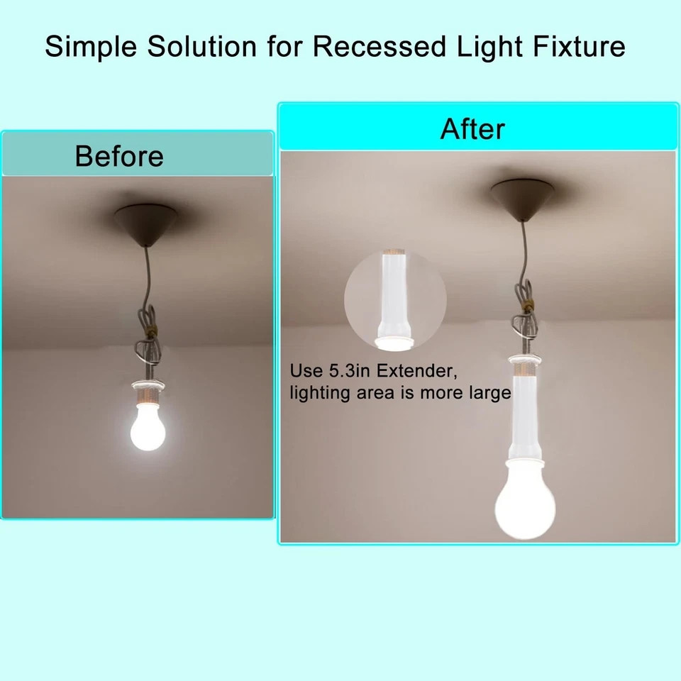Light Socket Extender, E26/E27 Bulb Extender Standard White