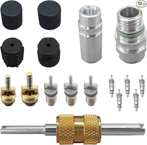 17PCS Car Air Conditioning Valve Core Kit, R12 R134A Teflon Seal  Color: Black